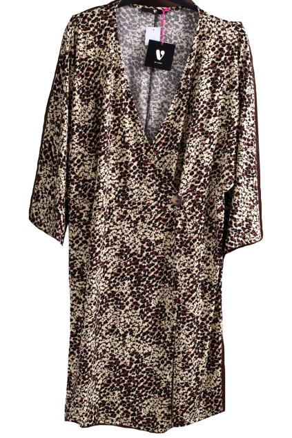 Dámské hnědo-béžovo-černé puntíkaté elastické luxusní značkové šaty / By very / / XXXXL (52) / UK 24/ ANGLIE