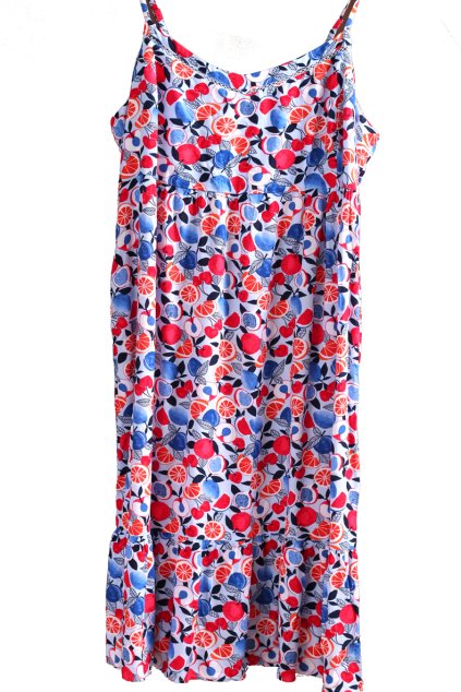 Dámské modré šaty s květovaným a pomerančovým vzorem / MS / XXXL (50) / UK 22/ ANGLIE