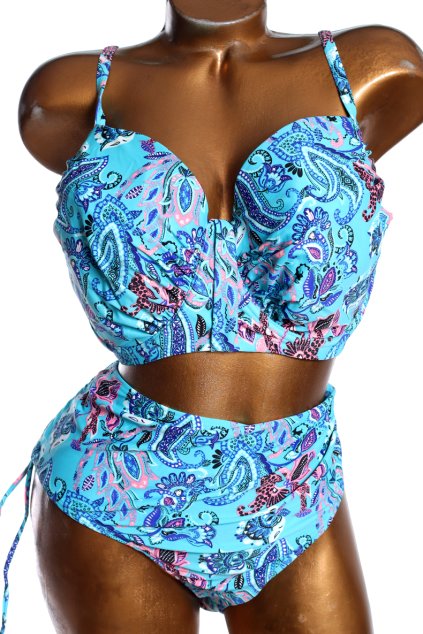 Dámské tyrkysové barevně  vzorované dvoudílné plavky / Simply yours / XXXXL (52)  / UK 24 / ANGLIE