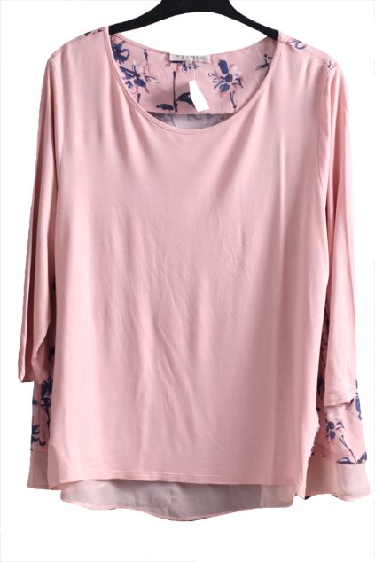 Dámská růžová halenka s modrými květy na zádech / NUTMEG / XXL (46) / UK 18 / ANGLIE