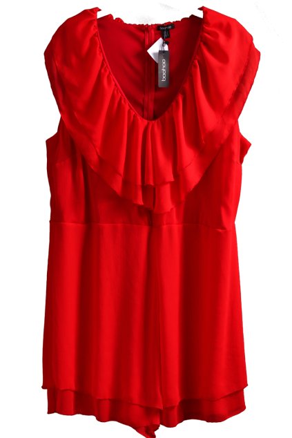 Dámské červené šaty s volány / BooHoo / XXXL (50) / UK 22 / ANGLIE