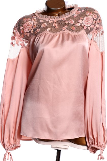 Dámská luxusní starorůžová saténová halenka s krajkou  / Marks & Spencer / XXXXL (52) / UK 24 / ANGLIE