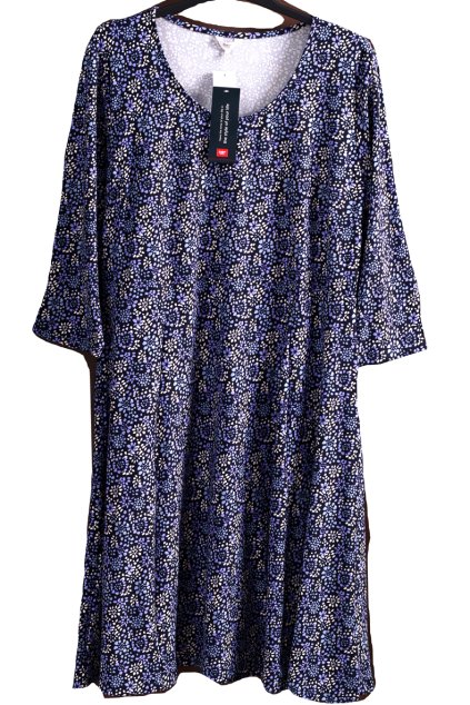 Dámské tmavě modré elastické šaty s modro-bílými vzory / Cotton Traders / XXXL (50) / UK 22 / ANGLIE