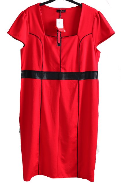 Dámské kuxusní červené šaty s koženými detaily - elastické/  SO FABULOUS! - XXXL (50) / UK 22 / ANGLIE