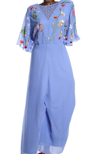 Dámský LUXUSNÍ  modrý overal s květinovými výšivkami  / Simply be / XXXXL (52) / UK 24/ ANGLIE