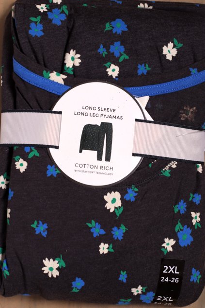 Dámské šedé modro-bíle květované pyžamo komplet / Cotton rich  / XXXXL (52/54) / UK 24/26 / ANGLIE