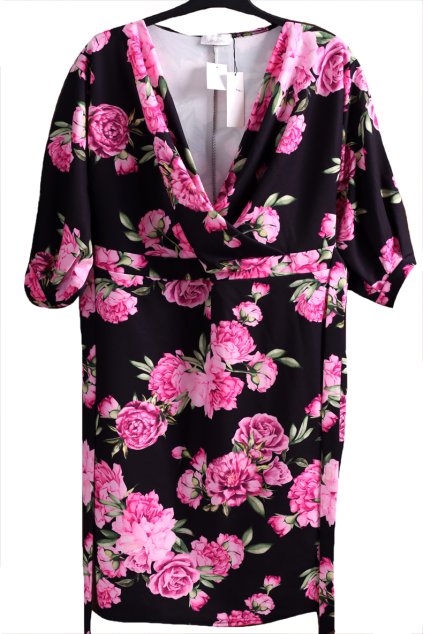 Dámské černé  šaty s pivoňkami / YOURS / XXXXL (50) / UK 22 / ANGLIE