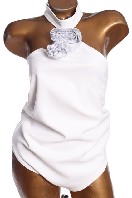 Dámské bílé body s třpytivou kytkou, na jedno rameno / ZARA  / XXL(44/46) / UK 16/18 / ANGLIE