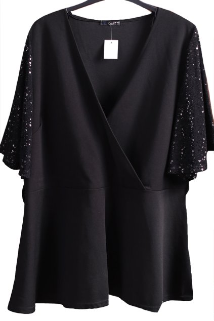Dámská černá halenka s flitrovými rukávy / QUIZ / XXXXL (54) / UK 26 / ANGLIE