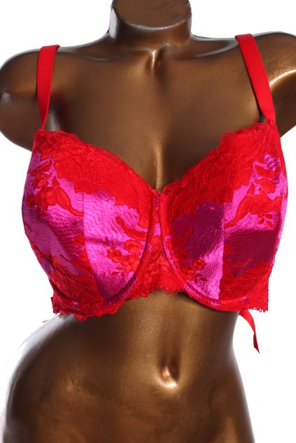 Dámská luxusní  červeno-fialová  krajková podprsenka / FENTY / 110H / UK 42FF  / ANGLIE