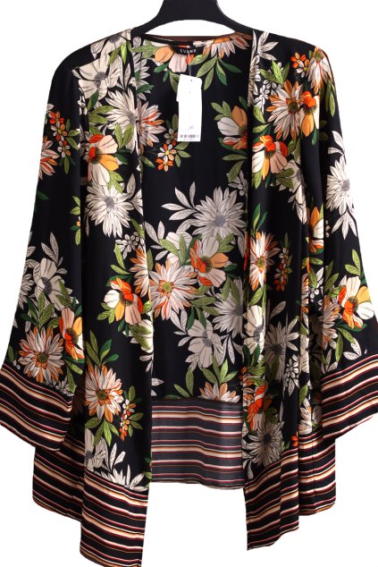 Dámský černý přehoz s barevnými květy a pruhy  / EVANS  / XXXL (50/52) / UK 22/24 / ANGLIE