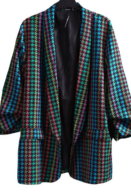 Dámské černé sako / kabátek s barevnými vzory / BOOHOO / XXXL (56) / UK 28 / ANGLIE