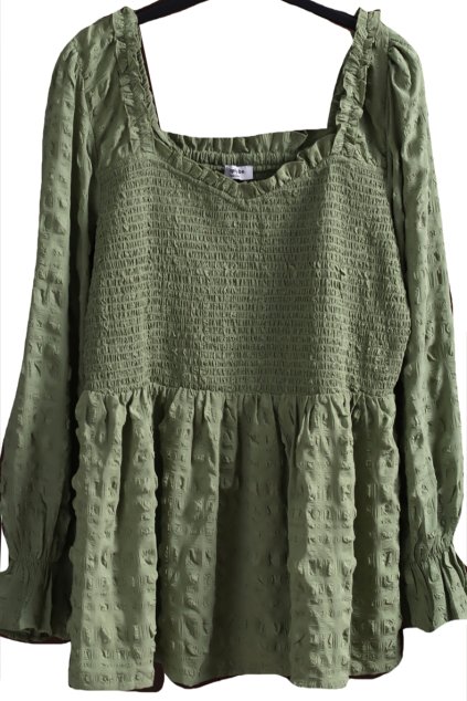 Dámská khaki halenka se žabičkováním a texturou /SIMPLY BE  / XXL (50) / UK 22 ANGLIE