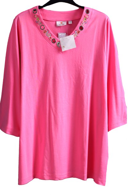 Dámská růžová halenka s děrováním a barevnou výšivkou  / Quacker Factory - XXXL (50/52/54) ) / UK 20/22/ ANGLIE