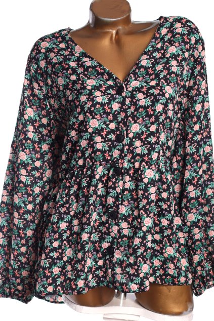 Dámská černá halenka s růžemi  / GEORGE / XXXXL (52) / UK 24 / ANGLIE