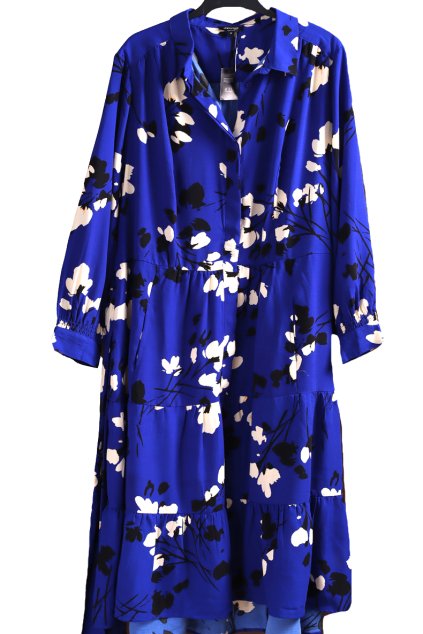 Dámské kvalitní královsky modré šaty s bílo-černými květy  / jd williams / XXXXL (54) / UK 26 / ANGLIE