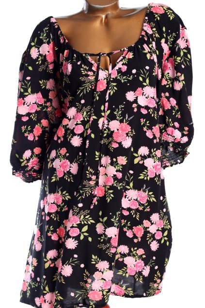 Dámská černá halenka s růžemi / YOURS / (66/68 ) / UK 38/40 / ANGLIE