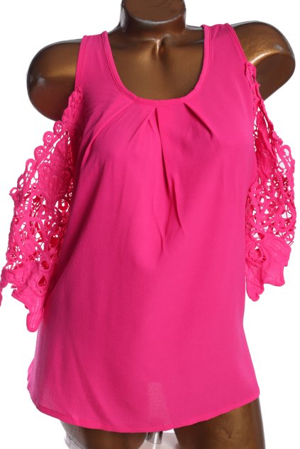 Dámská růžová halenka s krajkou na rukávech  /  XXXXL (52) / UK 24 / ANGLIE
