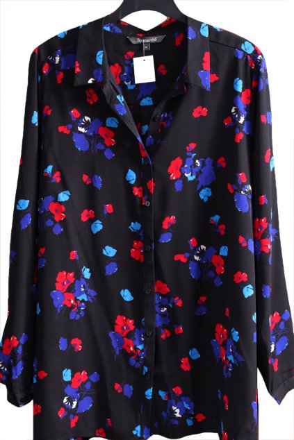 Dámská černá košile s modro-červenými květy / BONMARCHÉ / XXXL (48) / UK 20 / ANGLIE