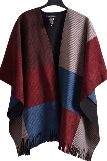 Dámský černo-hnědo-modro-červený vzorovaný přehoz- one size / ELLEN REYES /  XXXL 50/52/54/56+ / UK 22/24/26/28+ / ANGLIE
