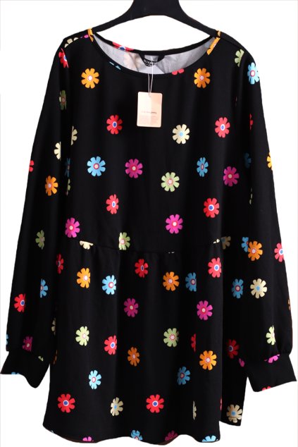Dámská delší černá halenka s barevnými květy / BLOOMCHIC/ XXXL (48) / UK 18-20 / ANGLIE