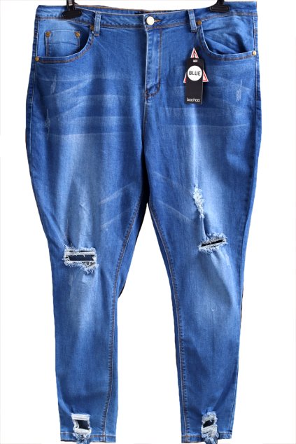 Dámské modré džíny s dírkami / BOOHOO / XXXL (50) / UK 22 / ANGLIE