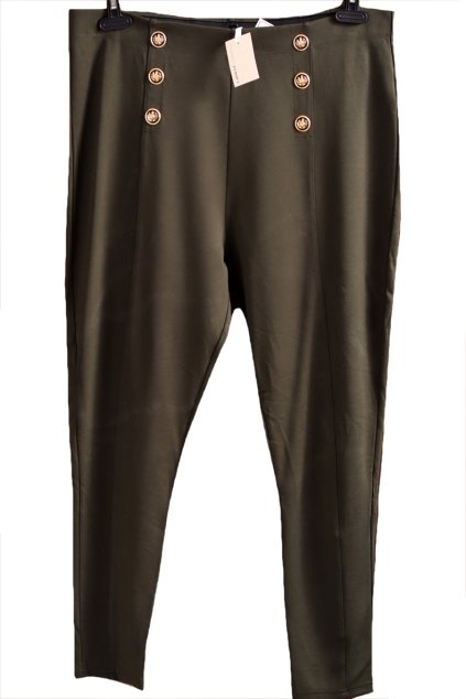 Dámské značkové khaki zelené kalhoty se zlatými sponami / CAPSULE / XXXL (50) /  UK 22 / ANGLIE