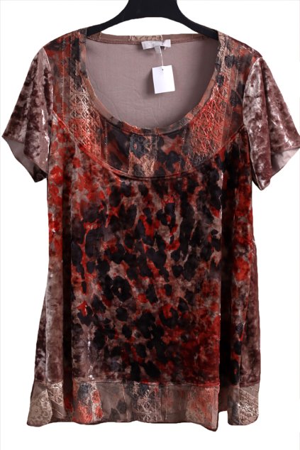 Dámská hnědo-měděno-černá vzorovaná semišová halenka / PER UNA / XXXXL (44) / UK 16  / ANGLIE