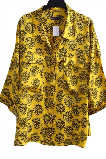 Dámská žlutá košile s modrými vzory  / Marks & Spencer / XXL (48) / UK 20 / ANGLIE