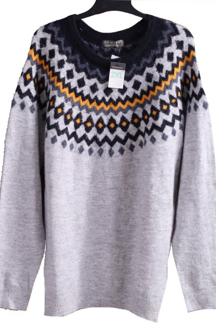 Dámský šedý svetr s modro-žlutým vzorem  / PRIMARK / XXXL (48/50/52) / UK 20/22 / ANGLIE