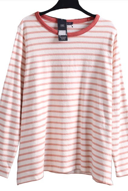 Dámská bílo-hnědá pruhovaná svetrová halenka / Marks & Spencer / XXXXL (50/52+) / UK 22 / ANGLIE