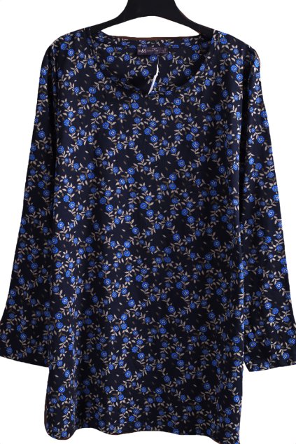 Dámská černá halenka s modro-šedými květy / Marks & Spencer / XXXL (50/52+) / UK 22 / ANGLIE
