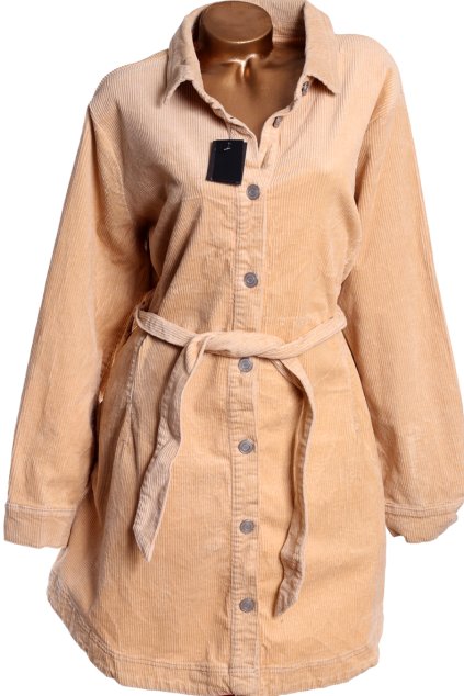 Dámské pískové elastické manšestrové zimní šaty / SIMPLY BE / XXL (52) / UK 24 / ANGLIE