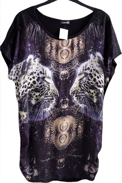 Dámká černá halenka s krajkou a gepardy   / GAS / XXXL (48/50) / UK 22 / ANGLIE