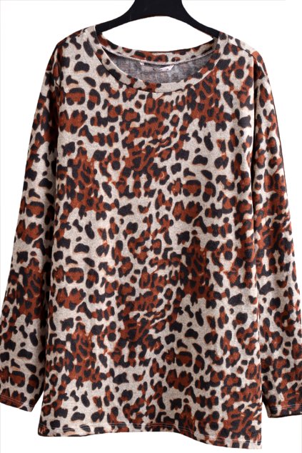 Dámský hnědo-černý svetřík s leopardím vzorem  / TU - XXXXL (54/56) / UK 26 / ANGLIE