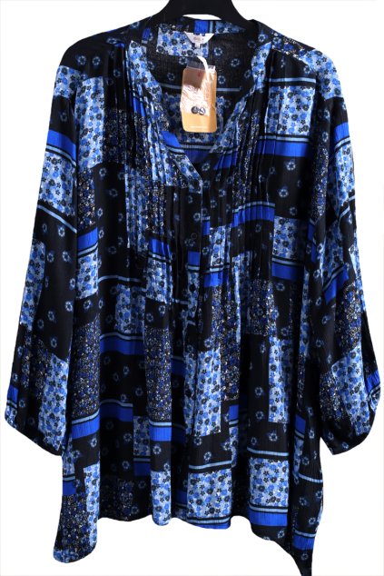 Dámská černá košile s modrými vzory PC - 1200,-  / COTTON TRADERS / XXXXL (52) / UK 24 / ANGLIE