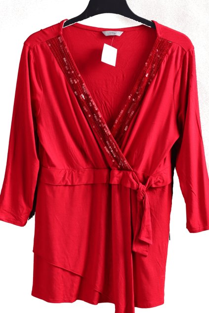 Dámská červená halenka s flitry / Marks & Spencer / XL (44) / UK 16 / ANGLIE