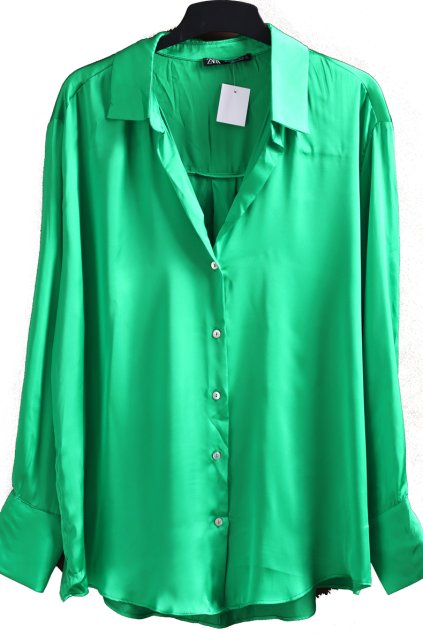Dámská smaragdově zelená  saténová halenka / ZARA / XXXL (48/50) / UK 20 /  ANGLIE