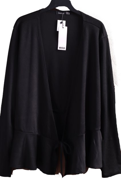 Dámská zavinovací černá halenka s volány / BOOHOO / XXXXL (52) / UK 24 / ANGLIE