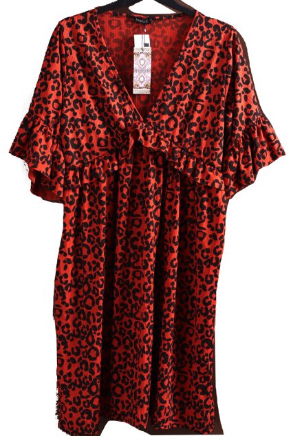 Dámské hnědé/cihlové šaty s černým leopardím vzorem / BOOHOO / XXXL (46) / UK 18  / ANGLIE