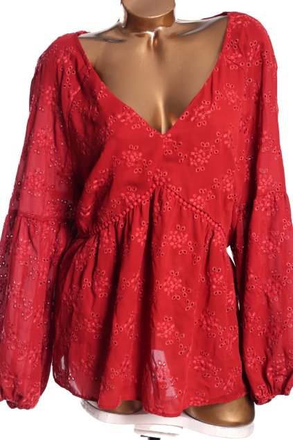 Dámská červená halenka prošívaná madeirou / GEORGE / XXXXL (52) / UK 24 / ANGLIE