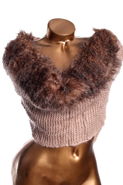 Dámská hnědo-béžoává tunelová šála s kožíškem / NEXT / ANGLIE