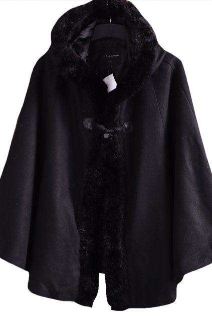 Dámský černý KABÁTEK/PONČO a s kožíškem a kapucou / NEW LOOK/ XXXL (48/50/52/++) / UK 22/24/ ANGLIE