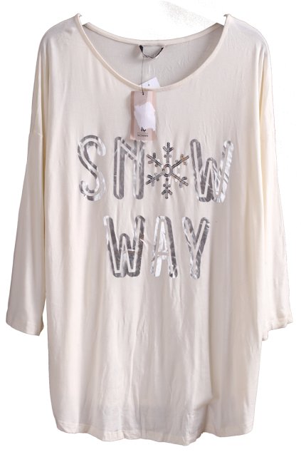 Dámské bílé krémové triko se stříbrným nápisem a flitrovou vločkou / TU  / XXL (46/48) / UK 18 / ANGLIE