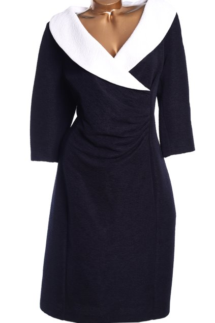 Dámské černo/modré kvalitní šaty s textuturou a bílým límcem / PERSONAL CHOICE / XXL (48) / UK 20 / ANGLIE