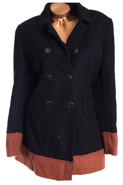 Dámský černý kabát s hnědým pruhem, sleva - chybí knoklík /NEXT  / XXXL (50) / UK 22 / ANGLIE