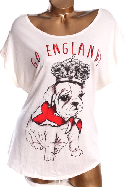 Dámské bílé krémové triko s anglickým motivem s pejskem / NEW LOOK / XXL (48) / UK 20 / ANGLIE