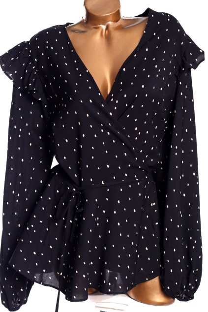 Dámská zavinovací černá halenka s bílými puntíky / IN THE STYLE / XXXL (48) / UK 20 / ANGLIE