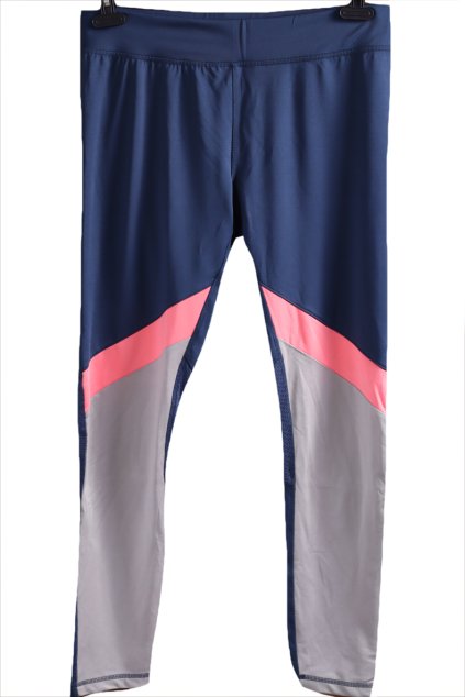 Dámské modré sportovní legíny s šedými a růžovými pruhy  / INOC / XXL (44/46) / UK 16/18 ANGLIE