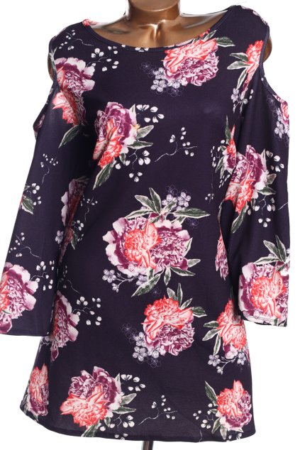 Dámské tmavě modré šaty s barevnými pivoňkami / GEORGE / XXXL (48/50) / UK 20/22 / ANGLIE
